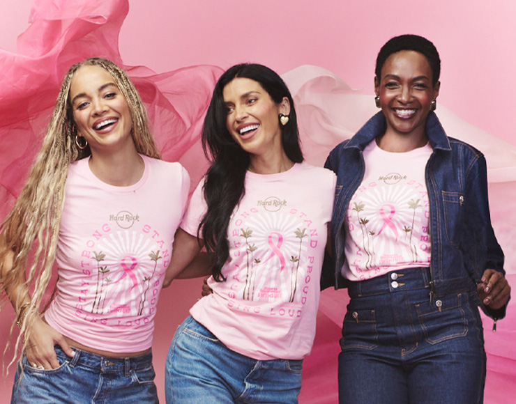 Sports Illustrated Swimsuit models wearing Hard Rock Pinktober apparel